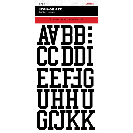 SEI 6" x 10" Black Sports Letter Iron On Art Flocked Transfer Sheets 3ct