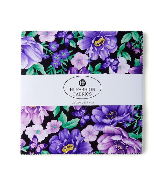 18” x 22” Hi Fashion Batik Purple Floral Cotton Fabric Squares 42pc by Hi  Fashion