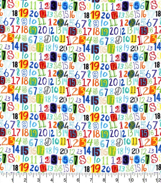 Blue Bright Numbers Novelty Cotton Fabric, , hi-res, image 2