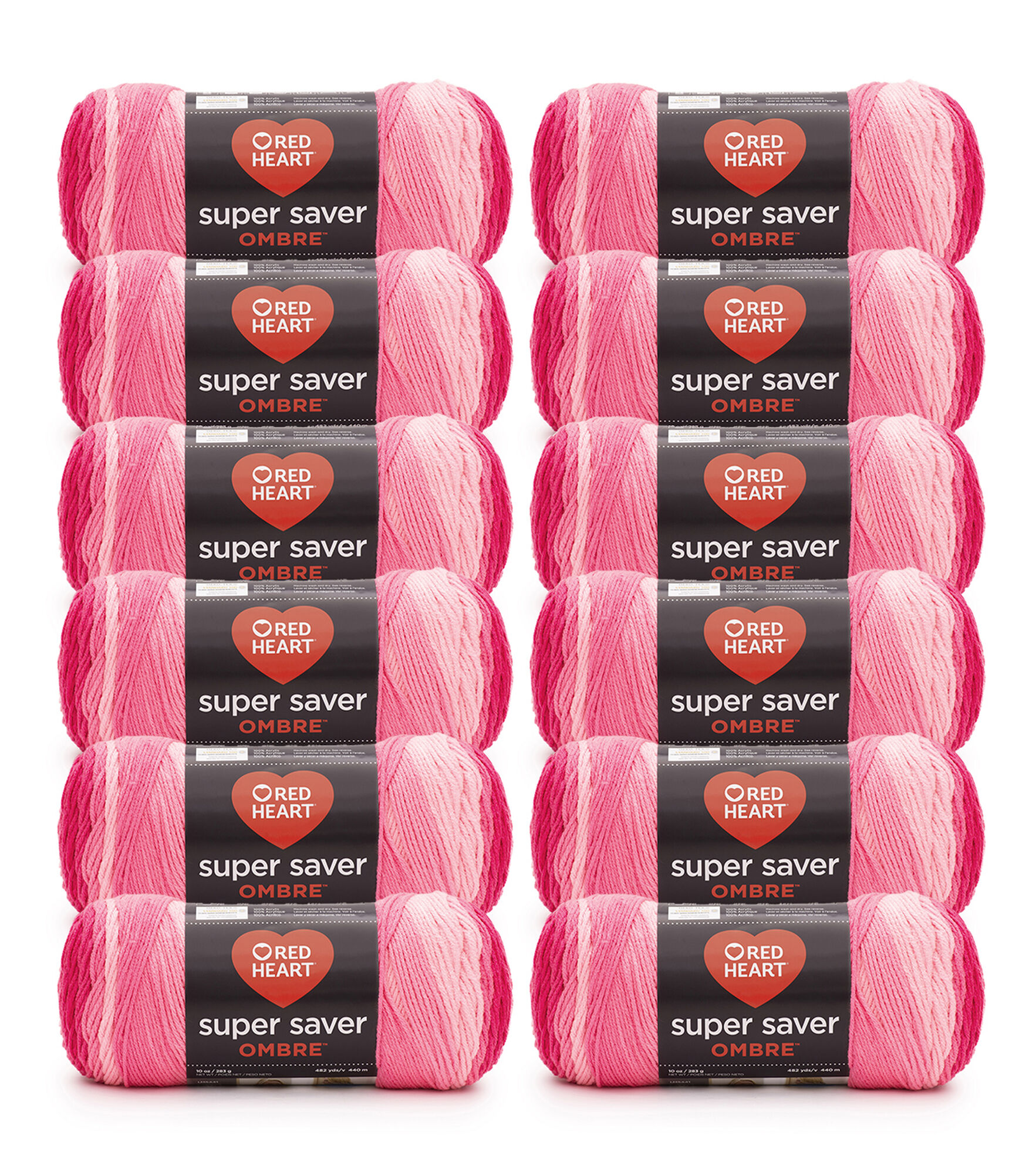 Red Heart Super Saver Ombre 482yds Worsted Acrylic Yarn 12 Bundle, Jazzy, hi-res