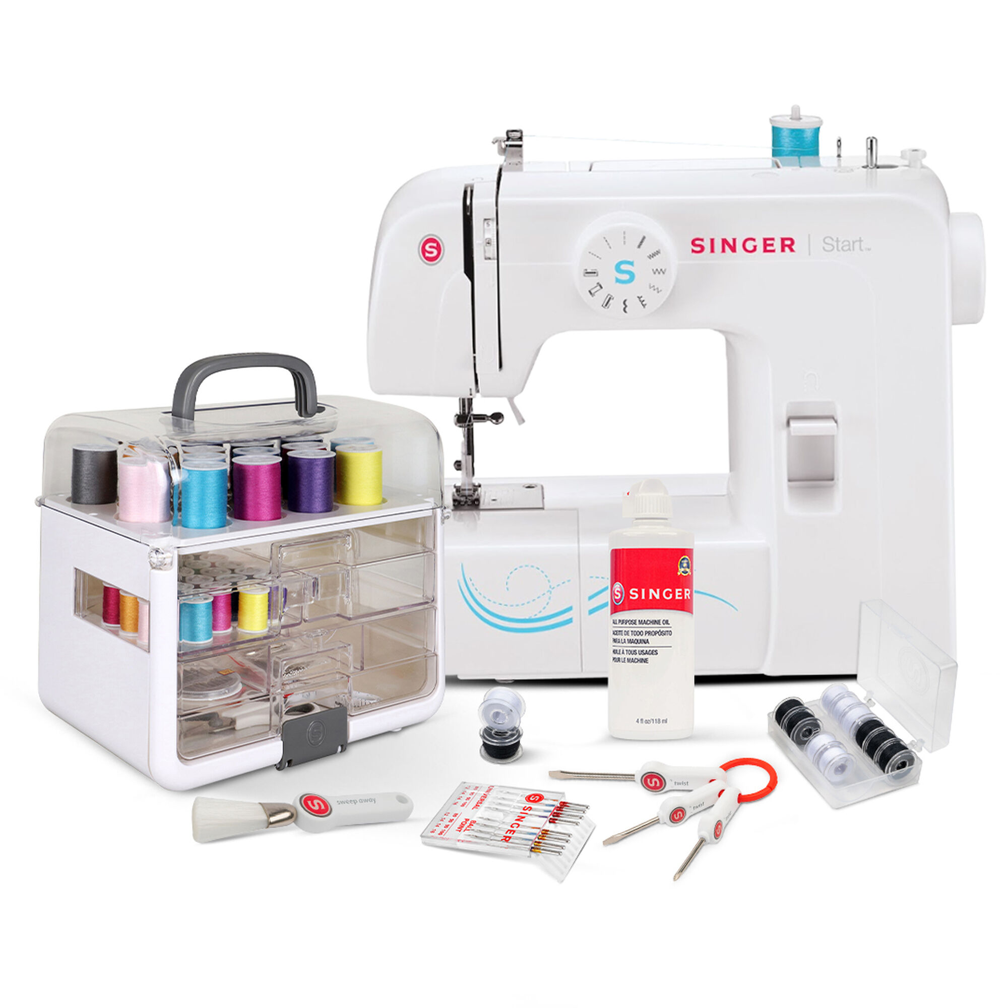 Singer Sew-It-Goes, 224 piezas, kit de costura y organizador de  manualidades, estuche de costura con hilo de coser a máquina, color blanco