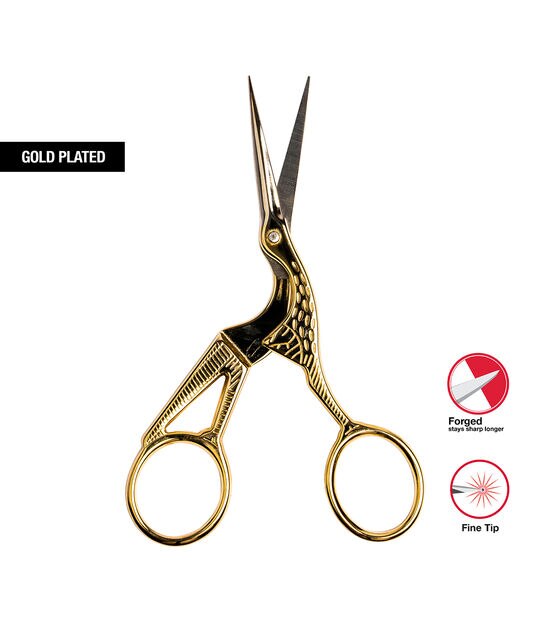 LAJA IMPORTS Stork Scissors - 4.53 Inch, Gold Sewing Scissors Small Sharp  for Crafting, Art Work, Threading, Needlework& Stainless Steel Embroidery