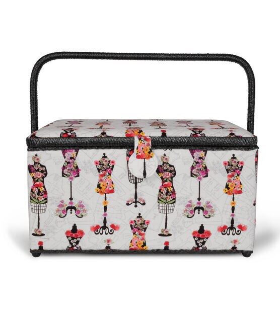 Dritz Extra Large Rectangular Dress Form Print Sewing Basket 15" x 10", , hi-res, image 5