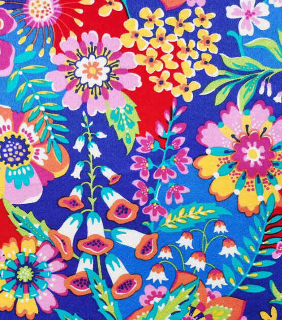 Multicolor Floral on Blue Luxe Flannel Fabric