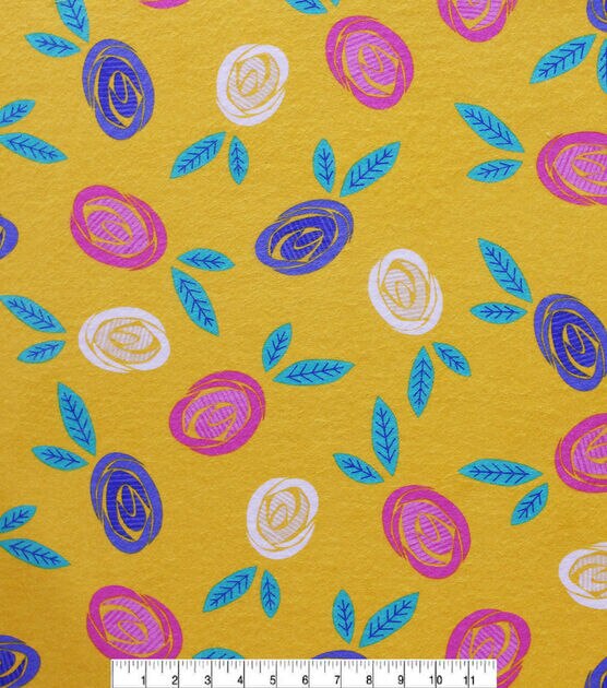 Super Snuggle Happy Graphic Floral Yellow Flannel Fabric, , hi-res, image 2