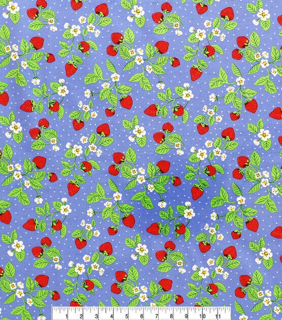 Strawberry Fabric Fruit Strawberries Patch Blossom Black Cotton Benartex By  Yard