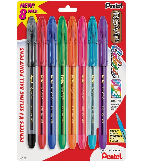 Pentel R.S.V.P. Ball Point Pen, Fine, Assorted Ink - 5 pens