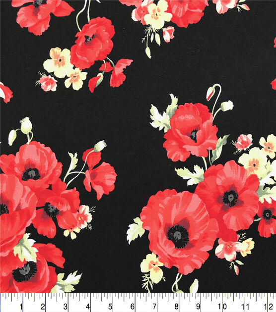 Red Poppies Double Brush Jersey Knit Fabric