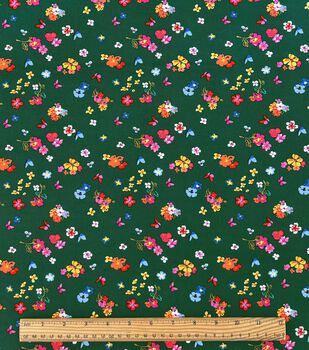 Blue Yellow and Green Petite Ditsy Floral Print Rayon Challis