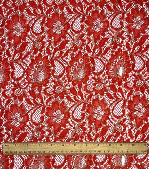 Metallic Red Corded Lace Fabric