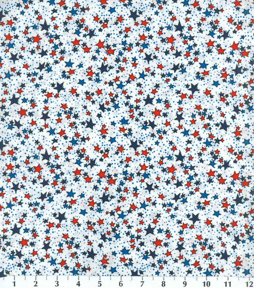 Dotted Stars Patriotic Cotton Fabric, White, swatch