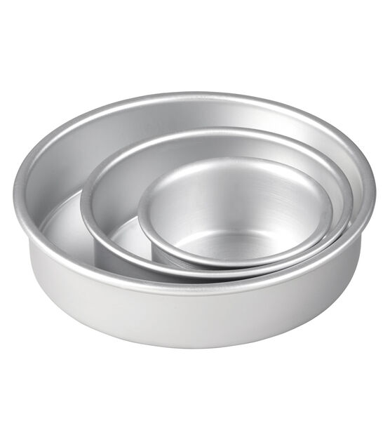 Aluminum Round Cake Pans, 3 Piece Set with 8", 6" and 4" Cake Pans, , hi-res, image 4