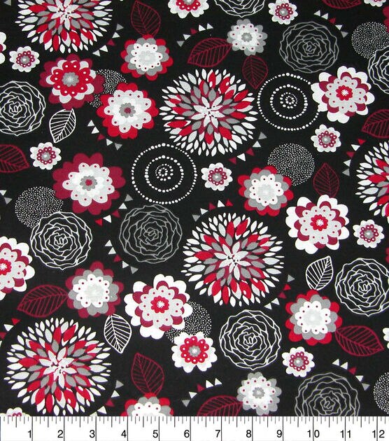 Floral & Medallions on Black Quilt Cotton Fabric by Quilter's Showcase