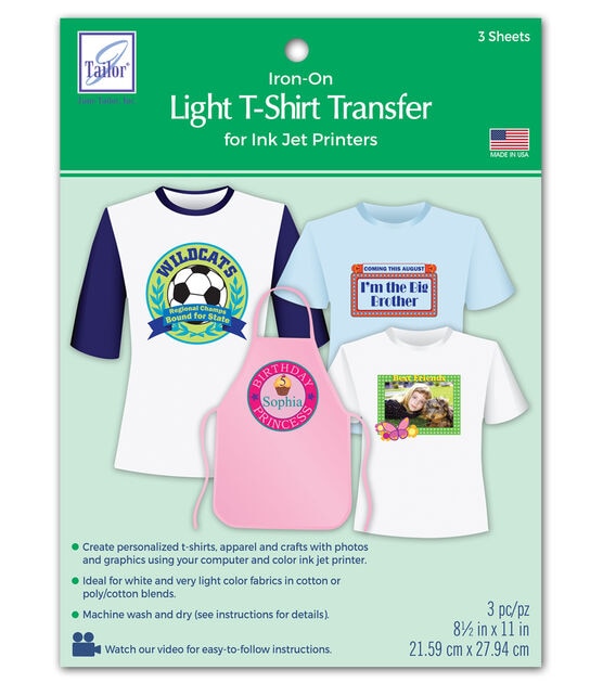 June Tailor 8.5" x 11" Light T Shirt Iron On Transfer Sheets 3pk