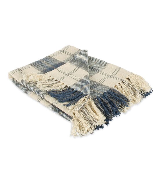 Design Imports Throw Blanket French Blue Farmhouse Plaid