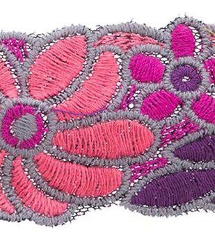 Pink Floral Embroidered Net Trim,pink Floral Border,floral