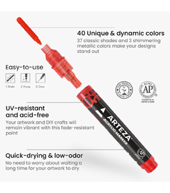 Arteza Premium Acrylic Markers 40pk, , hi-res, image 3