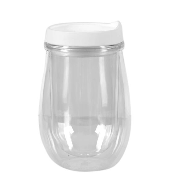 Plastic Wine Tumbler with Lid - Clear & White