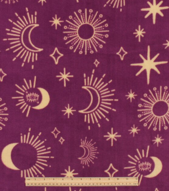 Celestial Sun & Moon on Purple Anti Pill Fleece Fabric, , hi-res, image 2