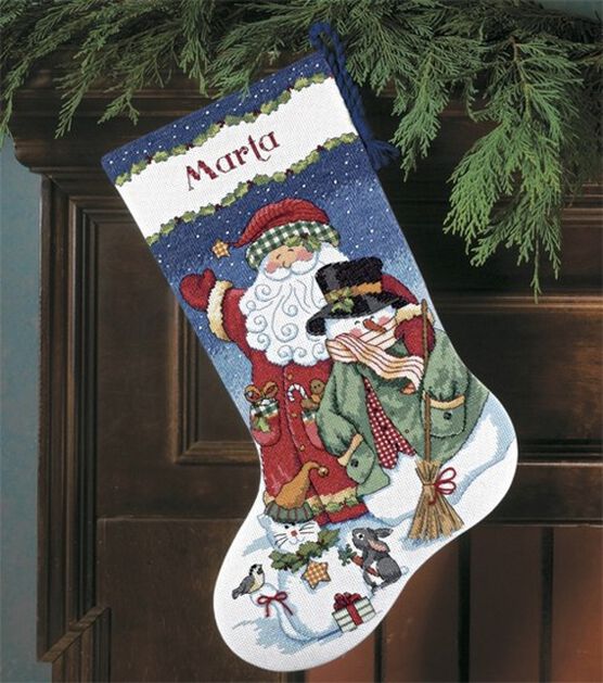 Dimensions 16" Santa & Snowman Counted Cross Stitch Stocking Kit