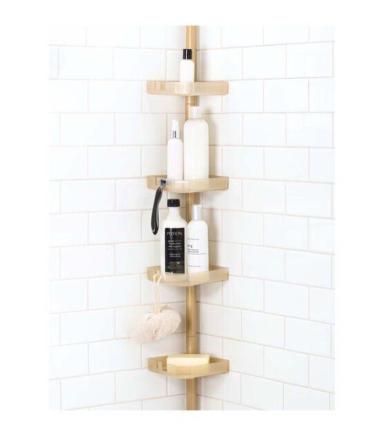 4-Tier Shower Corner Caddy Tension Pole Adjustable Bathroom Shelf