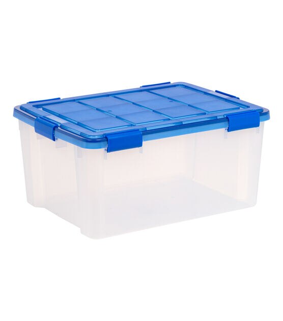 Iris 15 Gallon Clear Plastic Storage Boxes With Blue Lid 4pk