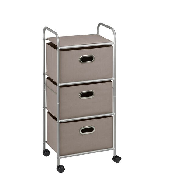 Honey Can Do 16" x 35.5" Gray 3 Drawer Rolling Fabric Cart, , hi-res, image 2