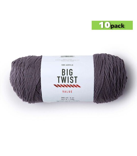 10pk Solid Gray Medium Weight Acrylic 380yd Value Yarn by Big Twist