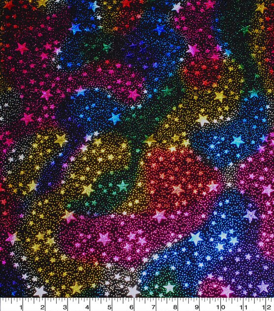 Rainbow Stars Celebration Foil Cotton Fabric