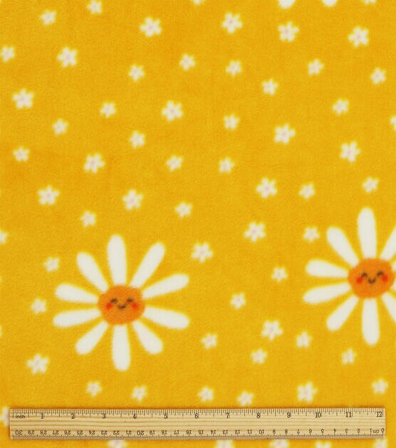 Spring Daisy on Yellow Anti Pill Plush Fleece Fabric by POP!, , hi-res, image 3