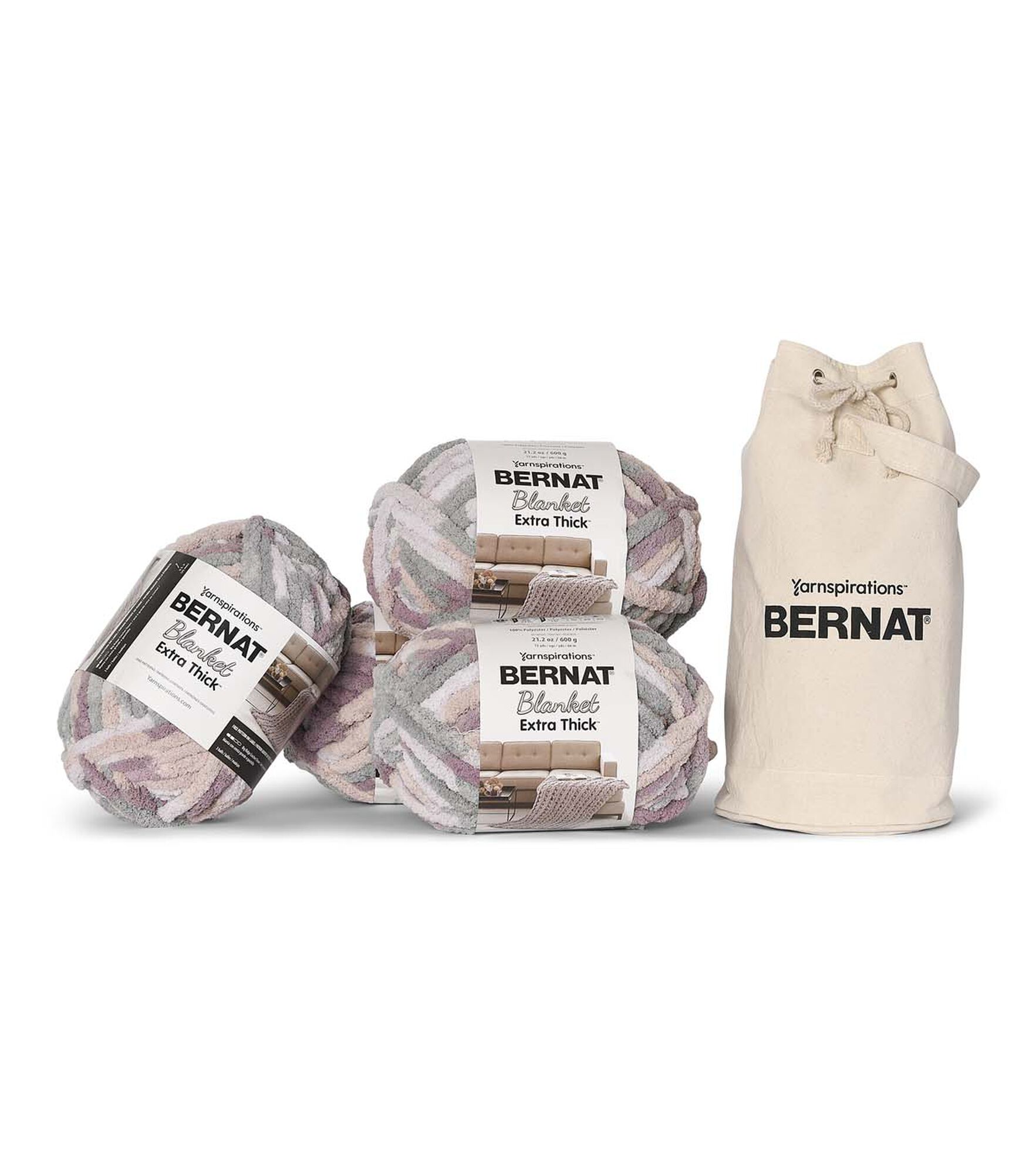Bernat Blanket Extra Thick Jumbo Polyester Yarn 4 Bundle & Canvas Bag, Purple Smoke, hi-res