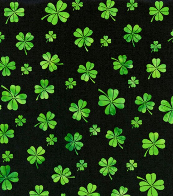 Shamrocks on Black Batik St. Patrick's Day Cotton Fabric