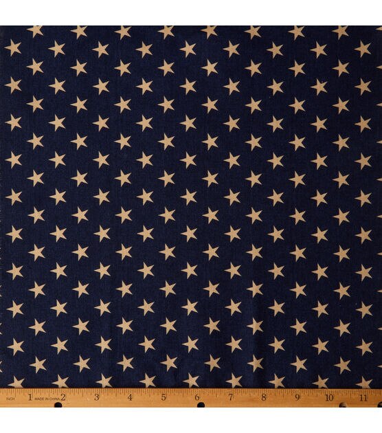 Blue Stars And Dots Cotton Patriotic Print Fabric Sold By The Yard