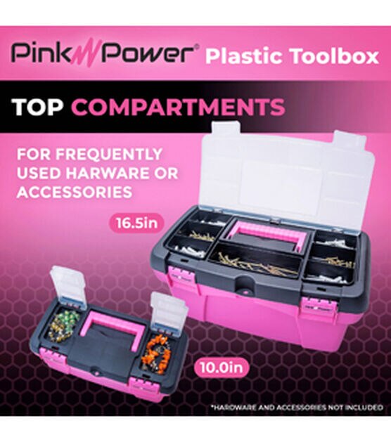 Pink Power Pink Tool Box for Women - Sewing, Art & Craft Organizer Box Small & Large Plastic Tool Box with Handle - Pink Toolbox Sewing Box Tool