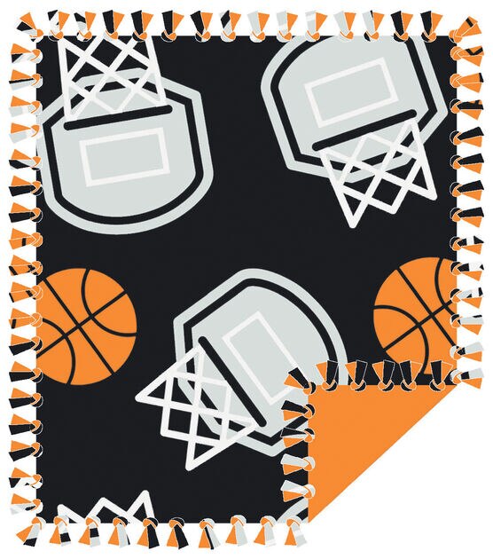 48" Wide Basketball on Black No Sew Fleece Blanket by Happy Value