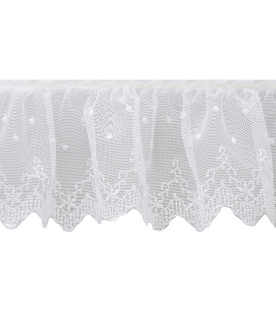 Simplicity Ruffled Trim Ivory Swiss Dots