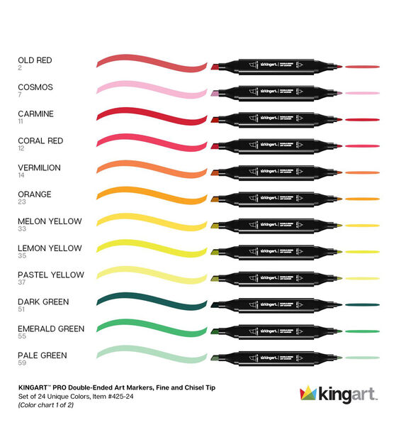 KINGART PRO Double-Ended Art Alcohol Markers, in 24 Portrait Palette Colors  with Both Fine & Chisel Tips and Superior Blendability