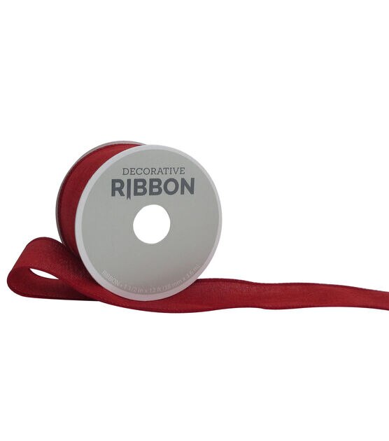 Scarlet Red Linen-cotton Blend Frayed Edge Ribbon 1 1-1/2 