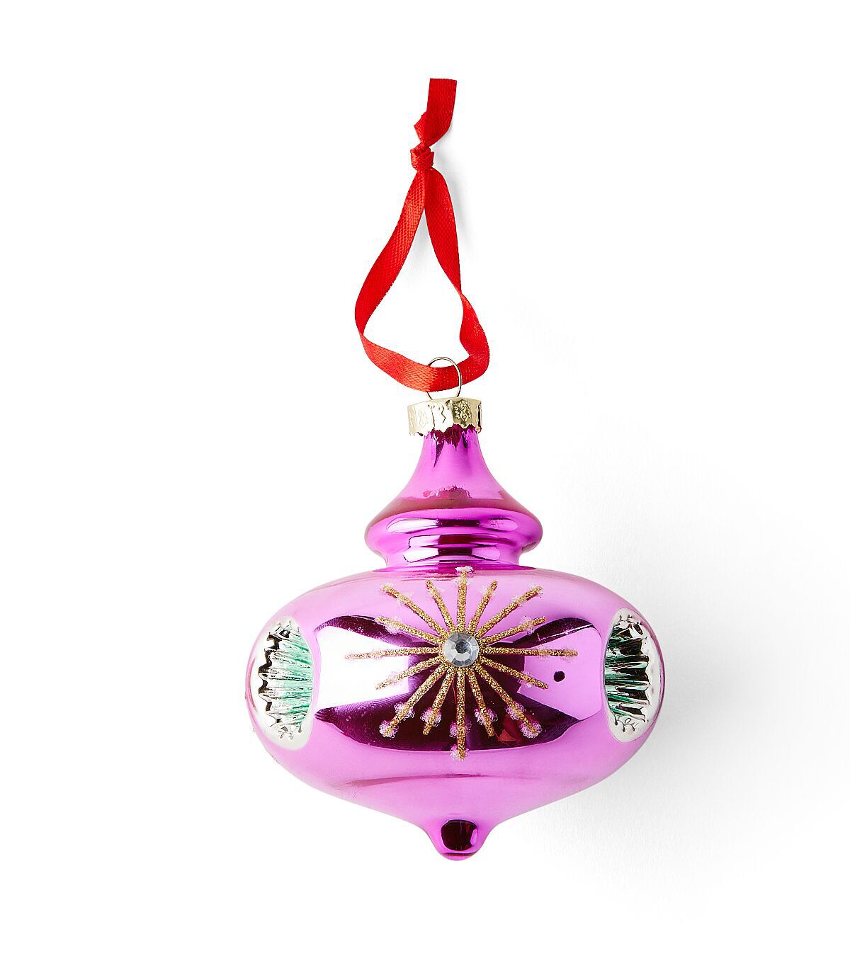 4" Christmas Pink Retro Glass Ornament by Place & Time