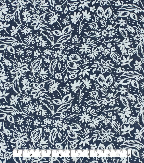 White Floral Blue Background Cotton Canvas Home Decor Fabric, , hi-res, image 2