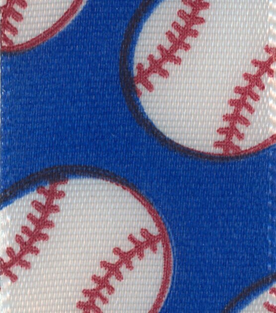 Baseball ribbon red baseball stitching printed on 5/8 white single face  satin