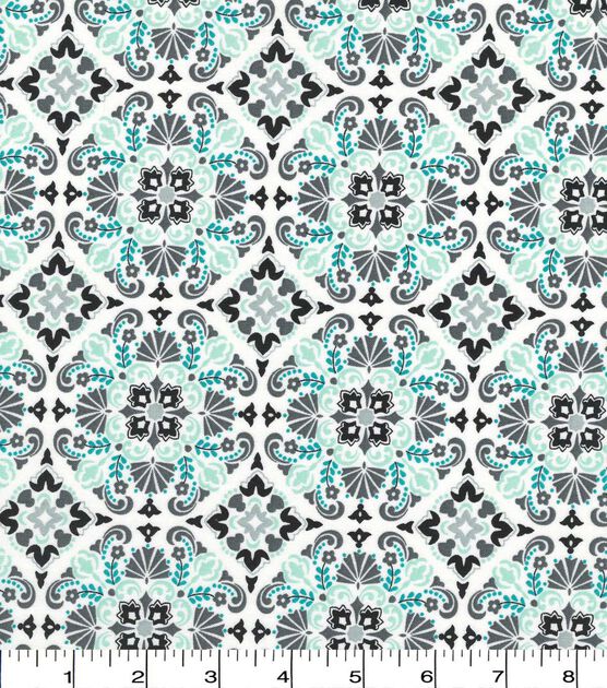 Light Teal Stretch Lace Fabric, Medallion Motif