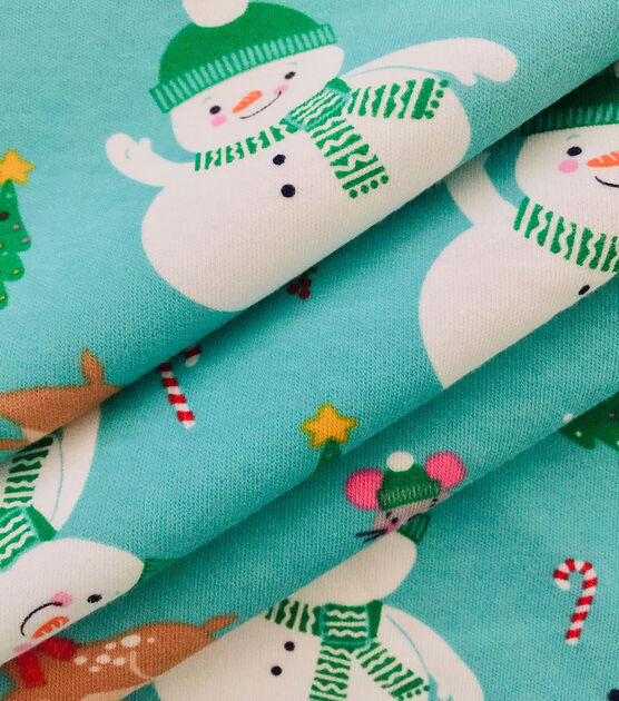 Teal Snowman Interlock Knit Fabric by POP!, , hi-res, image 2