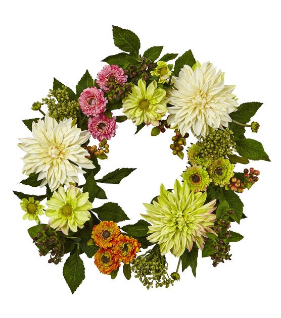 Nearly Natural 22" Dahlia & Mum Wreath