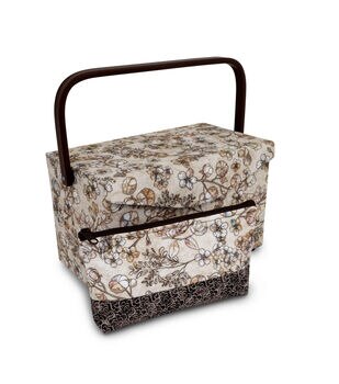 Dritz Large Sewing Basket with Zippered Case, Neutral Vintage Sewing