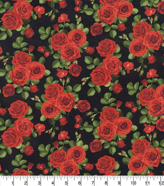 Hi Fashion Rose Bouquets on Black Premium Cotton Fabric | JOANN