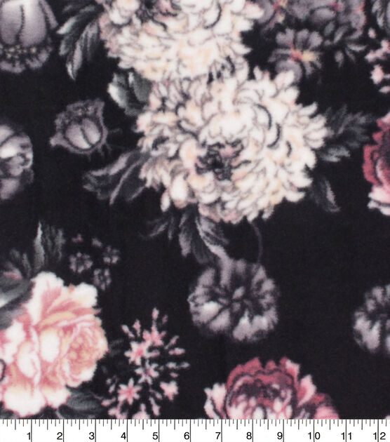 Anti Pill Plush Fleece Fabric Black with Pink Rose | JOANN