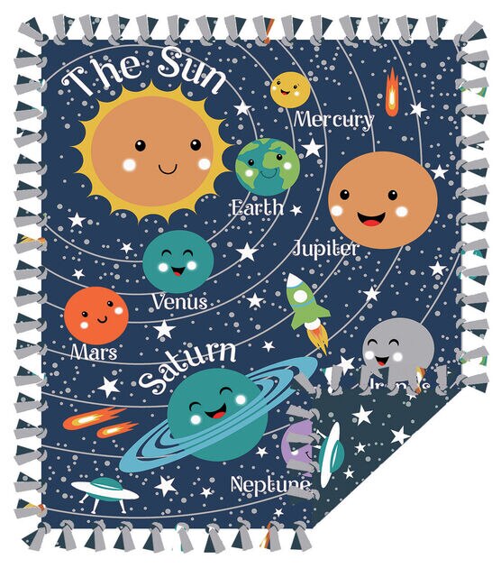 Make It Give It Space Planet Fleece Throw No Sew Blanket Kit