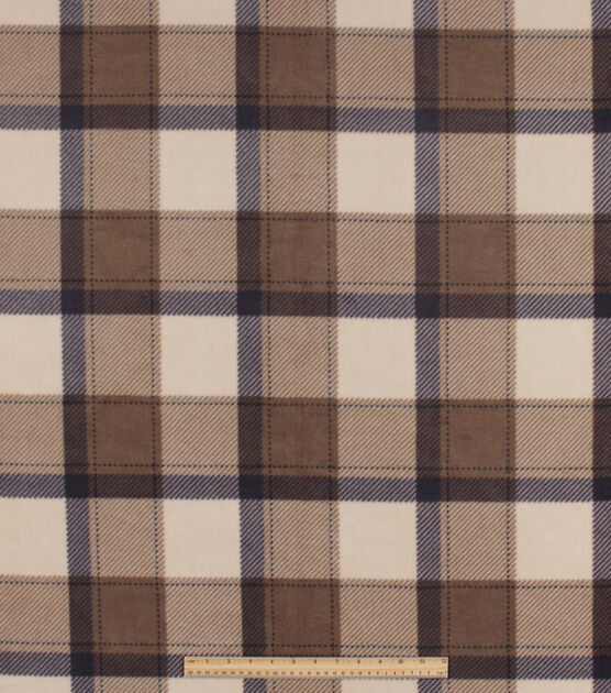 Cream & Brown Plaid Anti Pill Fleece Fabric, , hi-res, image 2