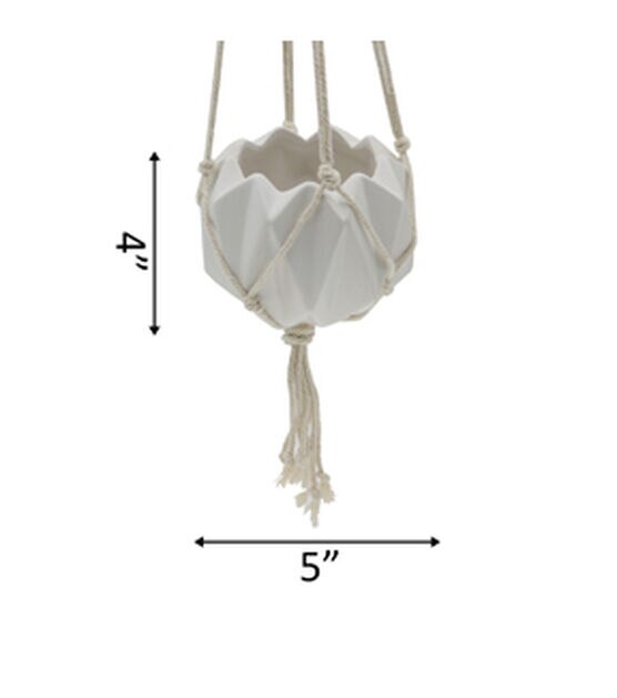 Flora Bunda 5" White Ceramic Macrame Hanging Planter, , hi-res, image 2